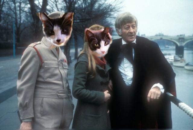 Cats as brigadier and liz shaw with 3rd doctor